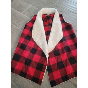 Epic Threads Buffalo Check Sleeveless Vest Cardigan Red and Black Girls Medium